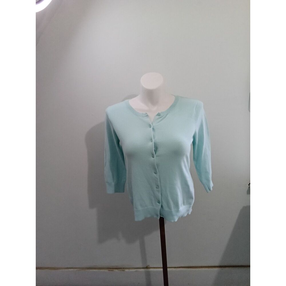 Talbots Petites Mint Button Front Cardigan 3/4 Sleeve Size M